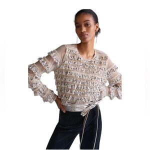 NWOT ANTHROPOLOGIE Let Me Be Sequined Tulle Blouse Size Medium